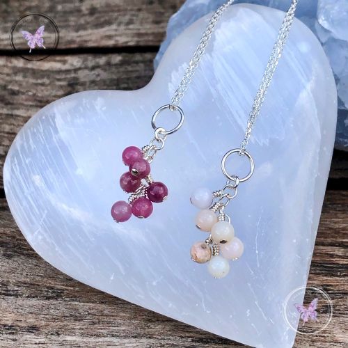 Pink Opal Cluster October Birthstone Necklace